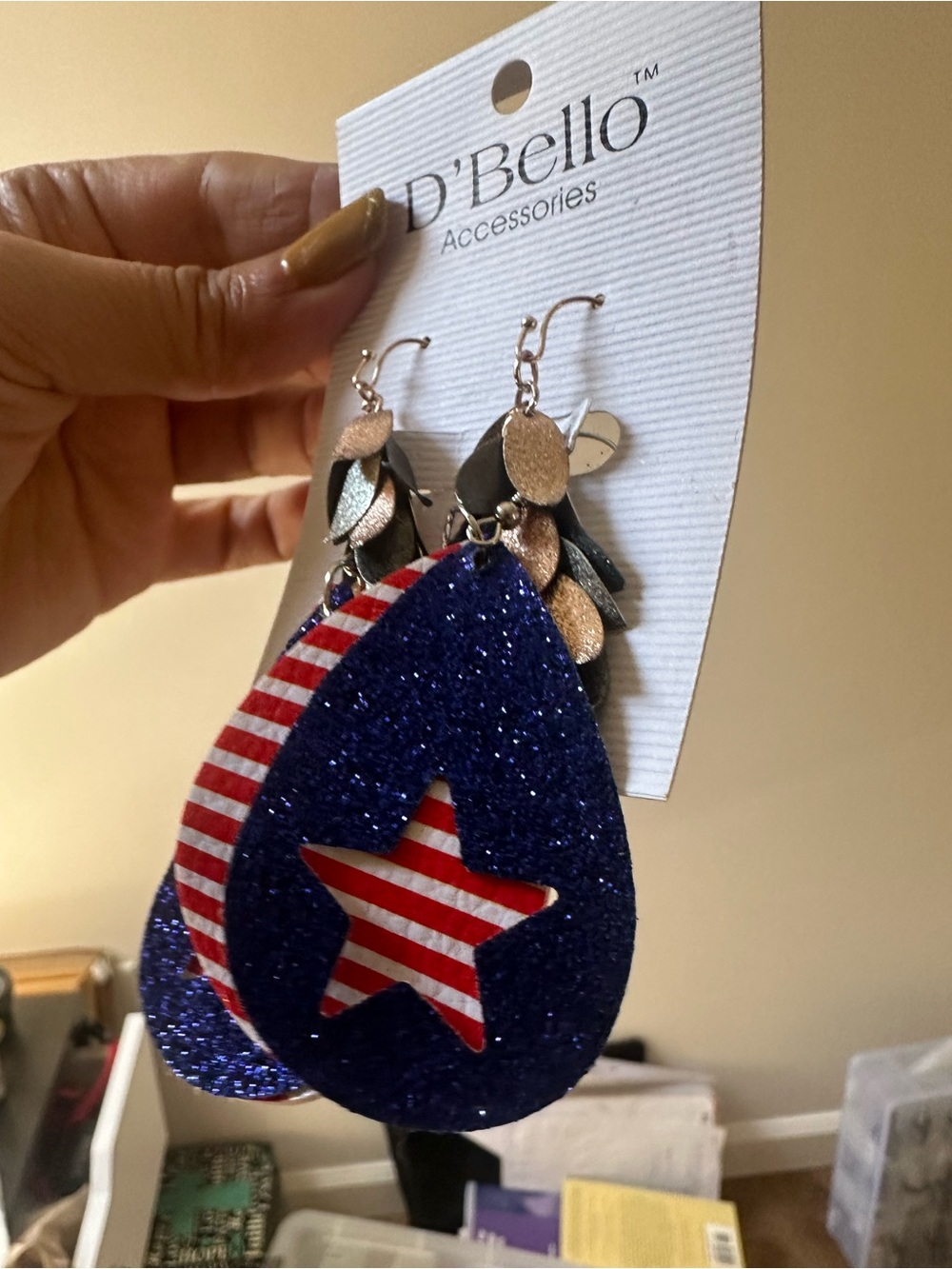 D'Bello Glitter Star Earrings - Blue, Red, White